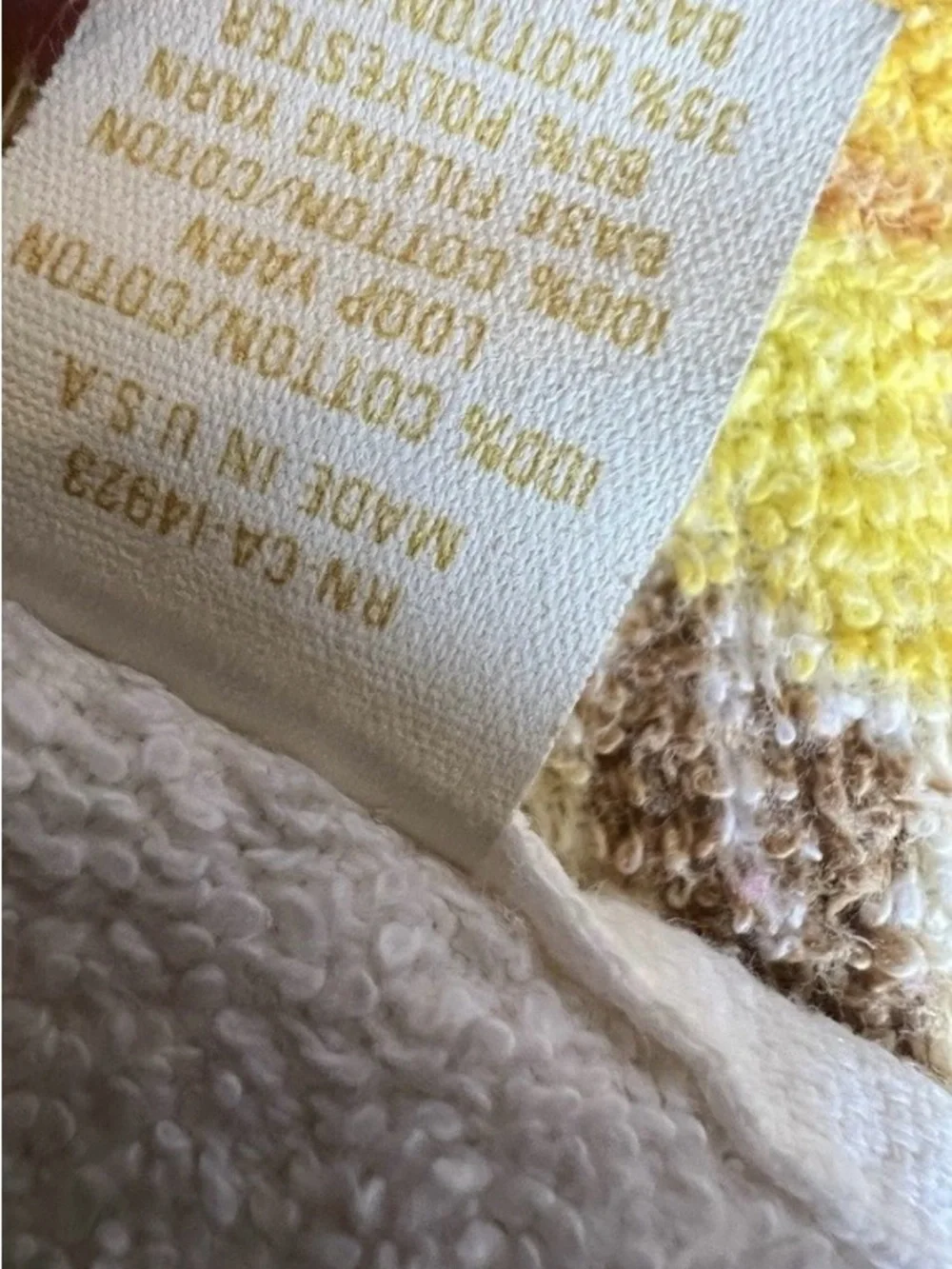 Retro Vintage Bath towel Floral Loop Yarn 100% Cotton Made In USA Yellow Fringe